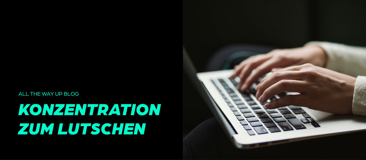 Hände tippen konzentriert auf Laptop – Fokus mit Koffeinbonbons von Upsters für langes Arbeiten – KI-generiertes Bild
